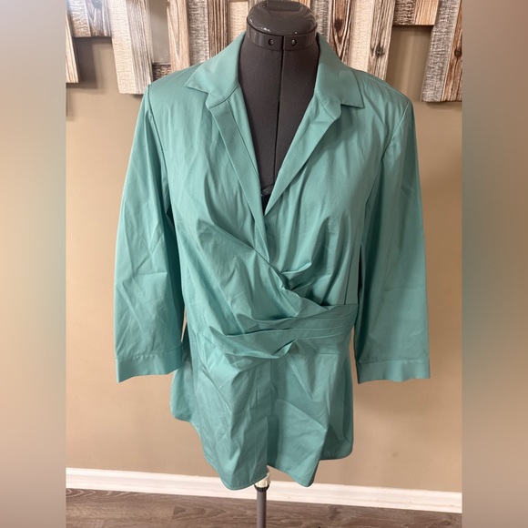 Lafayette 148 New York Teal Wrap Style Blouse Size‎ 14 NWT - Picture 1 of 5